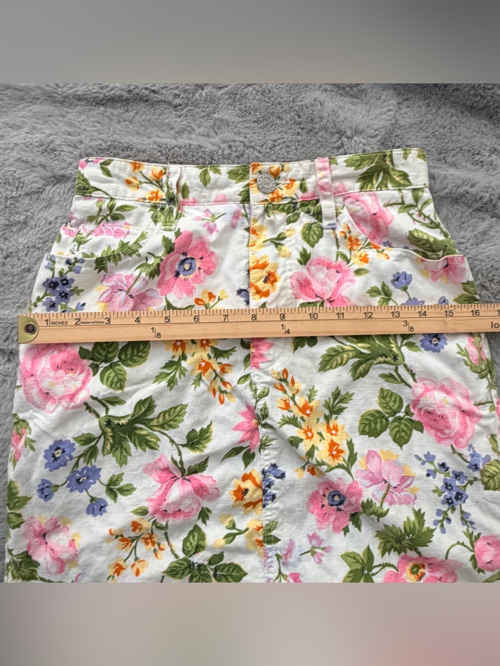 Esprit Floral Linen Cotton Skirt Vintage Botanical Skirt White Pink size 5/6 - Picture 10 of 12